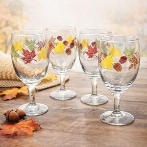 LIBBEY Water Goblet - Fall Leaves & Acorns - Set of 4 - EXCELLENT CONDITION